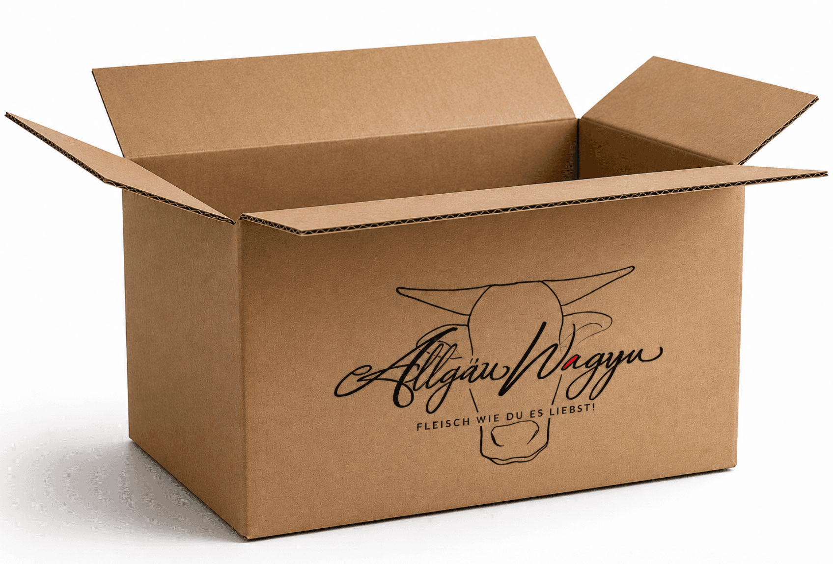 Offener Allgäu Wagyu Versandkarton mit Logo