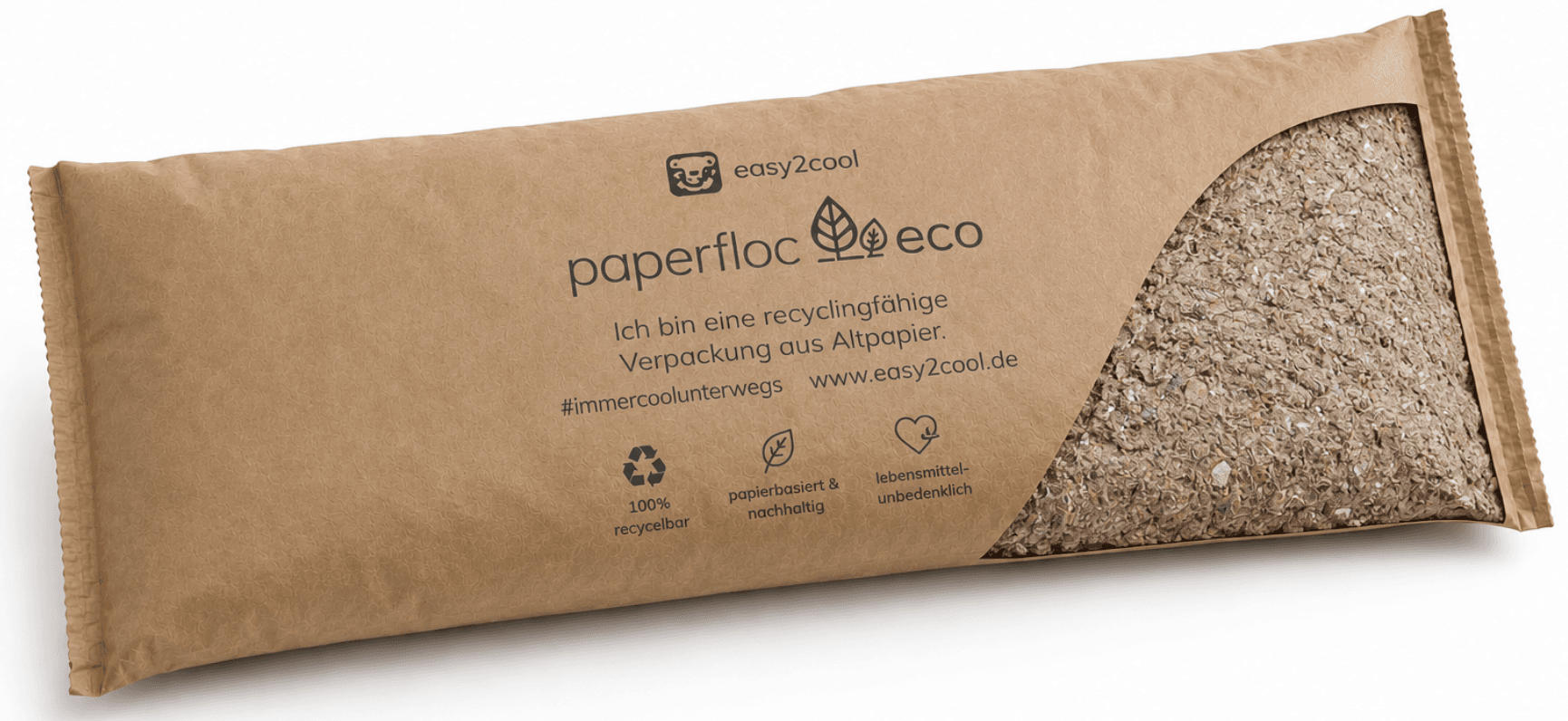 paperfloc eco Isolierung mit sichtbaren recycelten Papierfasern im Inneren